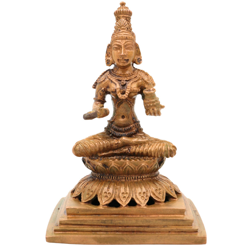Bronze Handcrafted Annapurna Idol | Annapoorna Devi Murti | Panchaloha Goddess Statue | Chola Art Annapurneshwari Sculpture, Gold, 4 Inch, 1 Piece