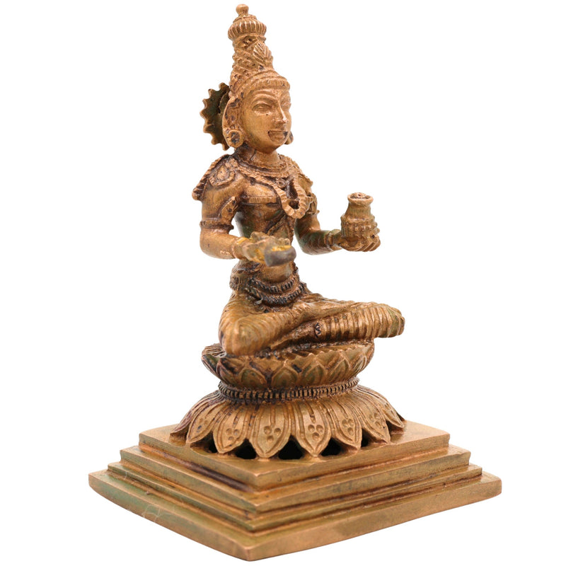 Bronze Handcrafted Annapurna Idol | Annapoorna Devi Murti | Panchaloha Goddess Statue | Chola Art Annapurneshwari Sculpture, Gold, 4 Inch, 1 Piece