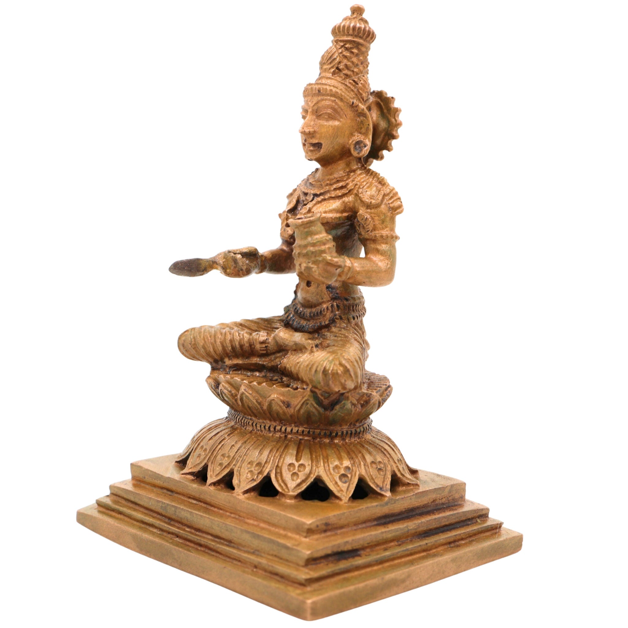 Bronze Handcrafted Annapurna Idol | Annapoorna Devi Murti | Panchaloha Goddess Statue | Chola Art Annapurneshwari Sculpture, Gold, 4 Inch, 1 Piece