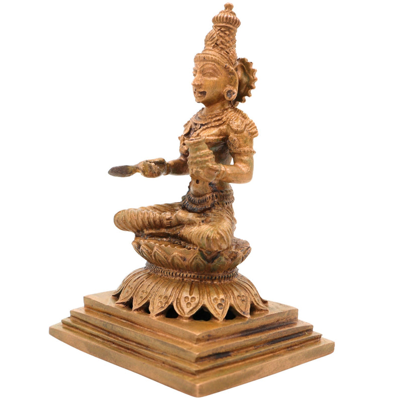 Bronze Handcrafted Annapurna Idol | Annapoorna Devi Murti | Panchaloha Goddess Statue | Chola Art Annapurneshwari Sculpture, Gold, 4 Inch, 1 Piece
