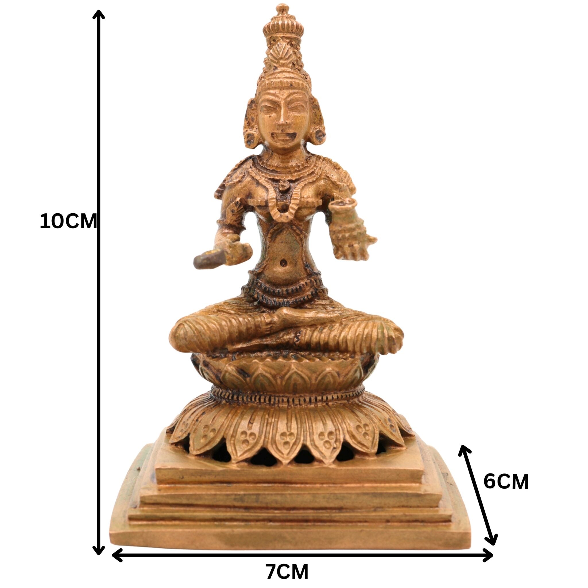 Bronze Handcrafted Annapurna Idol | Annapoorna Devi Murti | Panchaloha Goddess Statue | Chola Art Annapurneshwari Sculpture, Gold, 4 Inch, 1 Piece