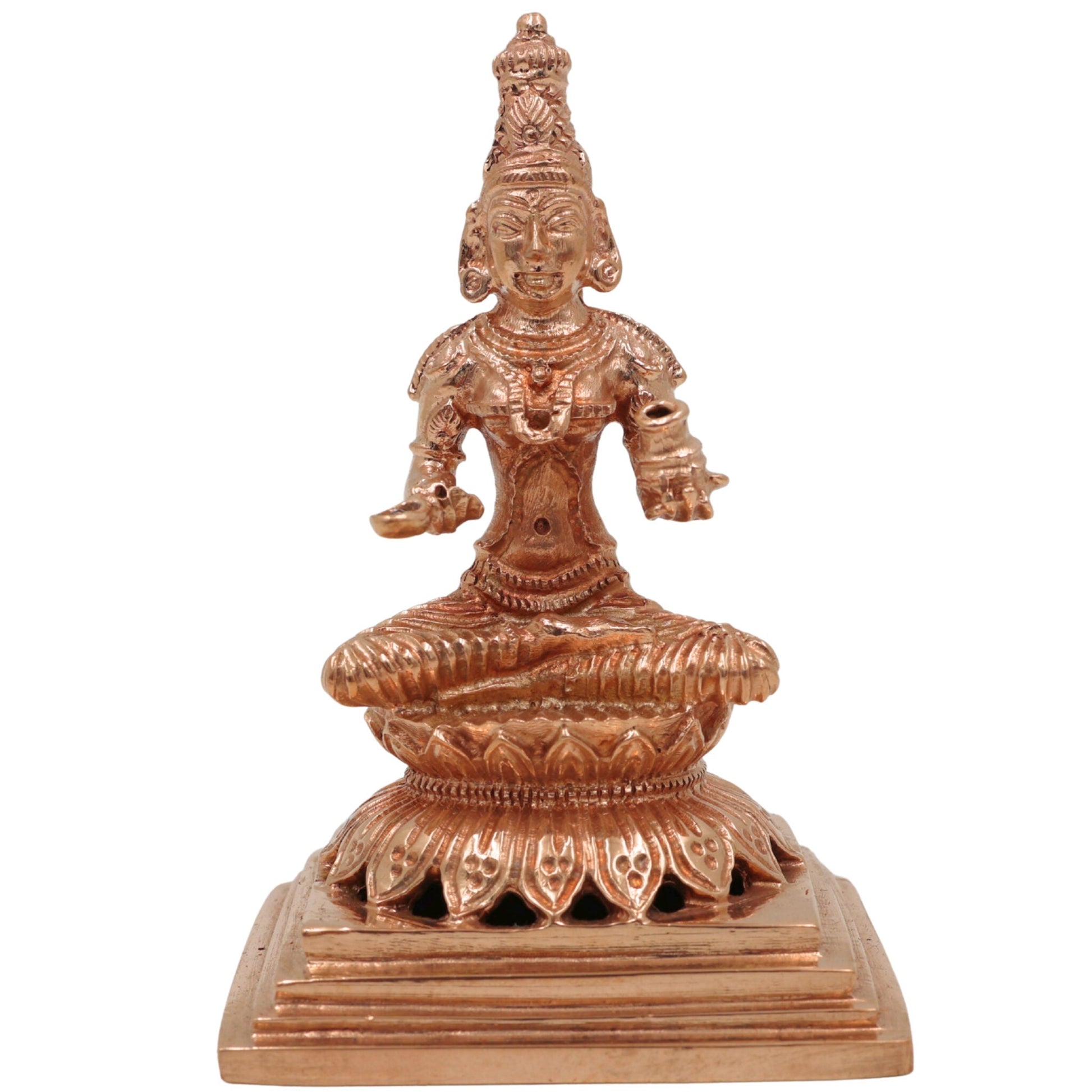 Handmade Annapurna Idol | Annapurneshwari Bronze Statue | Panchaloha Goddess Sculpture for Puja & Home Decor,Gold, 4 Inch, 1 Piece