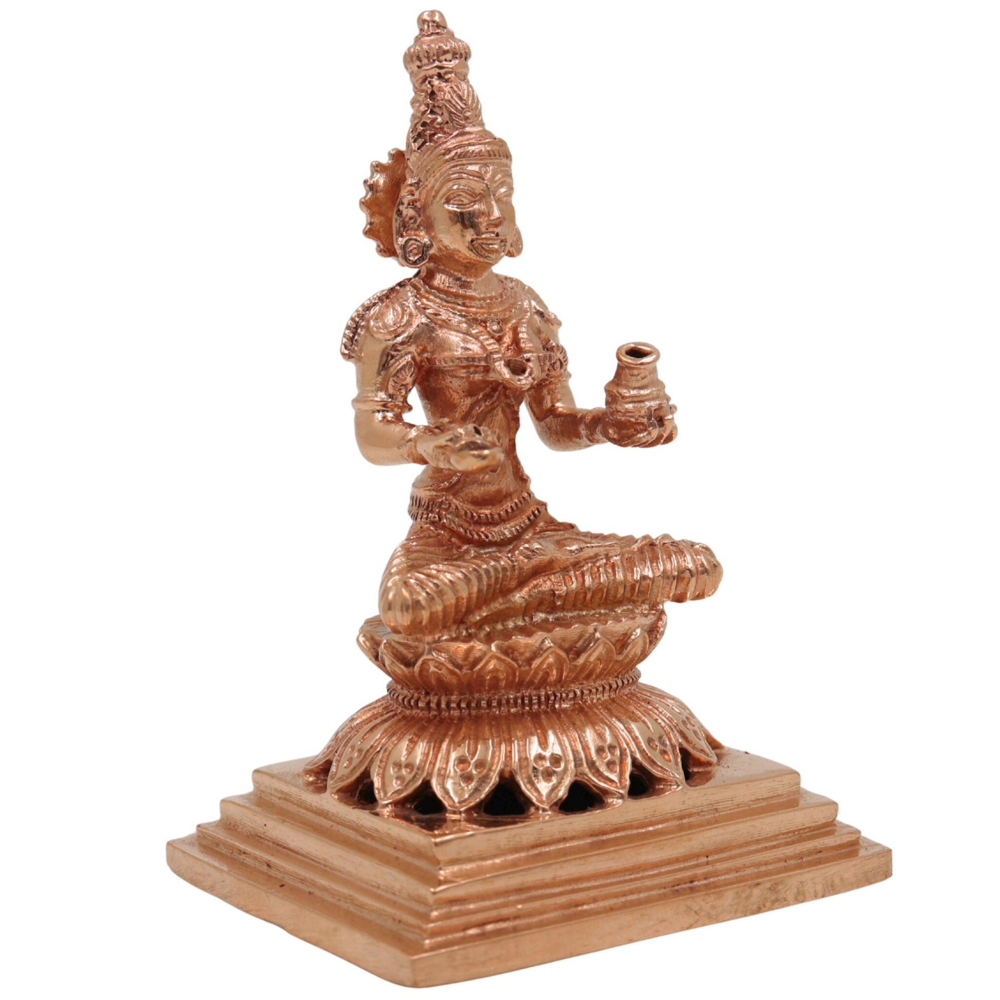 Handmade Annapurna Idol | Annapurneshwari Bronze Statue | Panchaloha Goddess Sculpture for Puja & Home Decor,Gold, 4 Inch, 1 Piece
