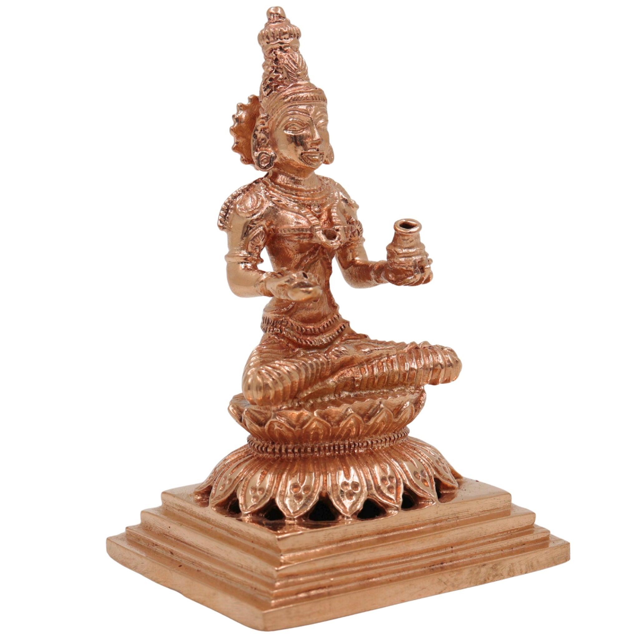 Handmade Annapurna Idol | Annapurneshwari Bronze Statue | Panchaloha Goddess Sculpture for Puja & Home Decor,Gold, 4 Inch, 1 Piece