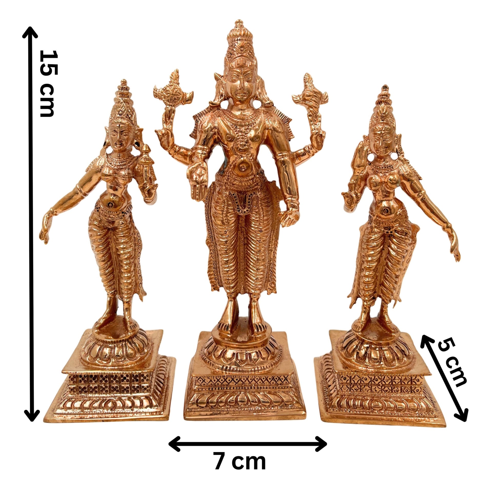 Bronze Vishnu with Sridevi Bhudevi Idol, Panchaloha Handmade Lord Narayana Perumal Statue,Gold, 6 Inch, 1 Piece