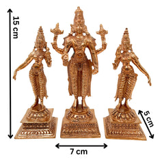 Bronze Vishnu with Sridevi Bhudevi Idol, Panchaloha Handmade Lord Narayana Perumal Statue,Gold, 6 Inch, 1 Piece