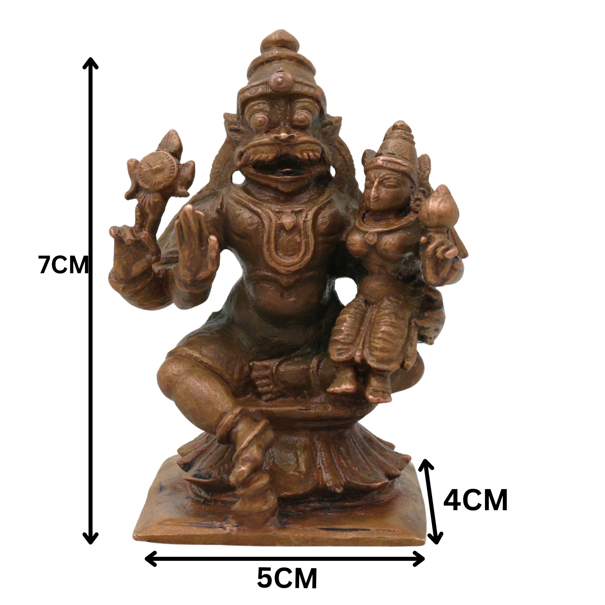 Sri Lakshmi Narasimha Swamy Bronze Idol, Lakshmi Narasimhar Narahari Narasimha Bhagavan Murti Vigraha for Home Puja Mandir Decor, Brown, 3 Inch, 1 Piece