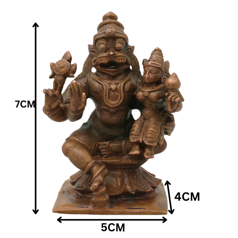 Sri Lakshmi Narasimha Swamy Bronze Idol, Lakshmi Narasimhar Narahari Narasimha Bhagavan Murti Vigraha for Home Puja Mandir Decor, Brown, 3 Inch, 1 Piece