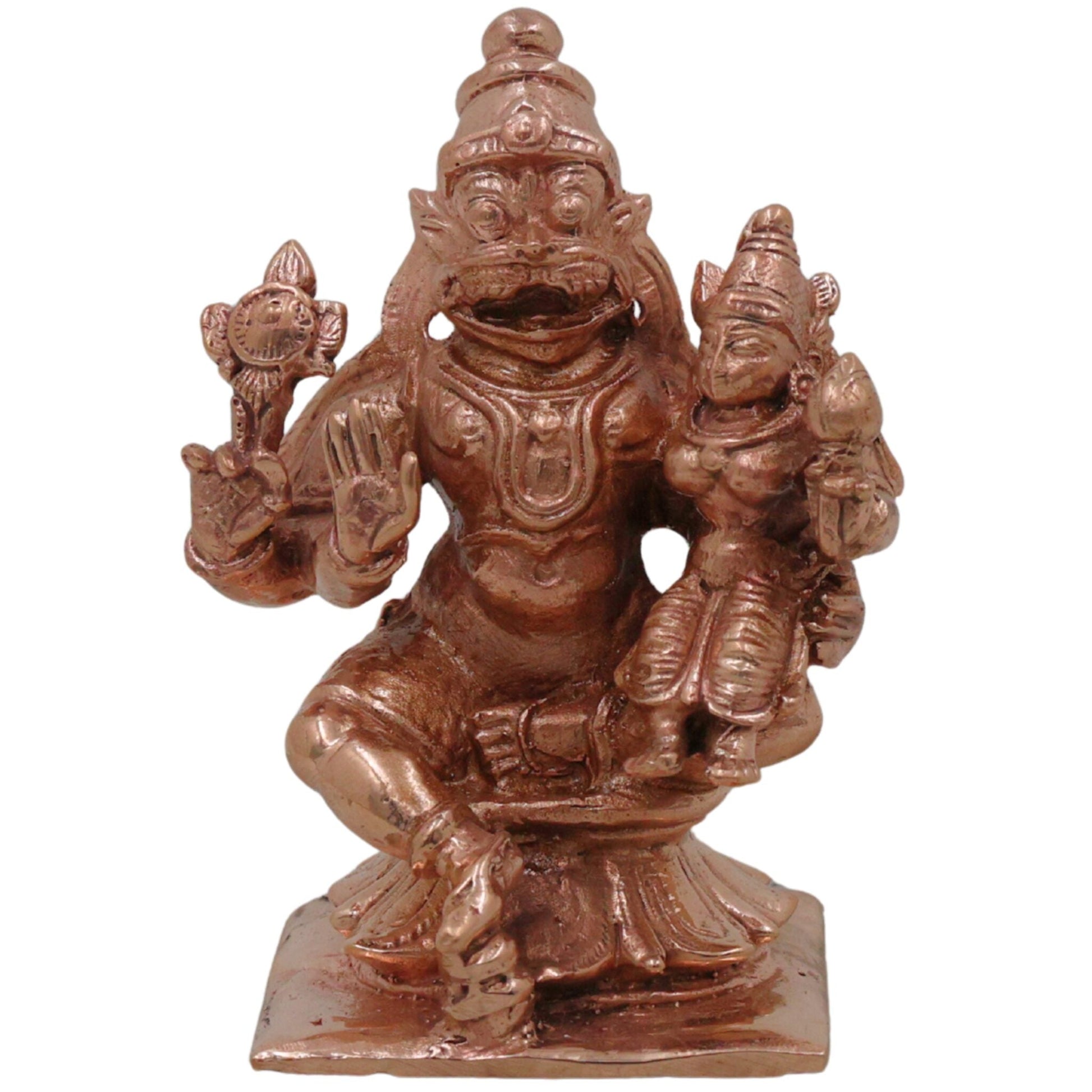 Handcrafted Bronze Narasimha Lakshmi Idol, Lakshmi Narasimha Swamy Murti, Laxmi Narasimha Vigraham, Traditional Panchaloha-Inspired Narasimha Ammavaru Statue for Home Temple Decor,Gold, 3 Inch, 1 Piece