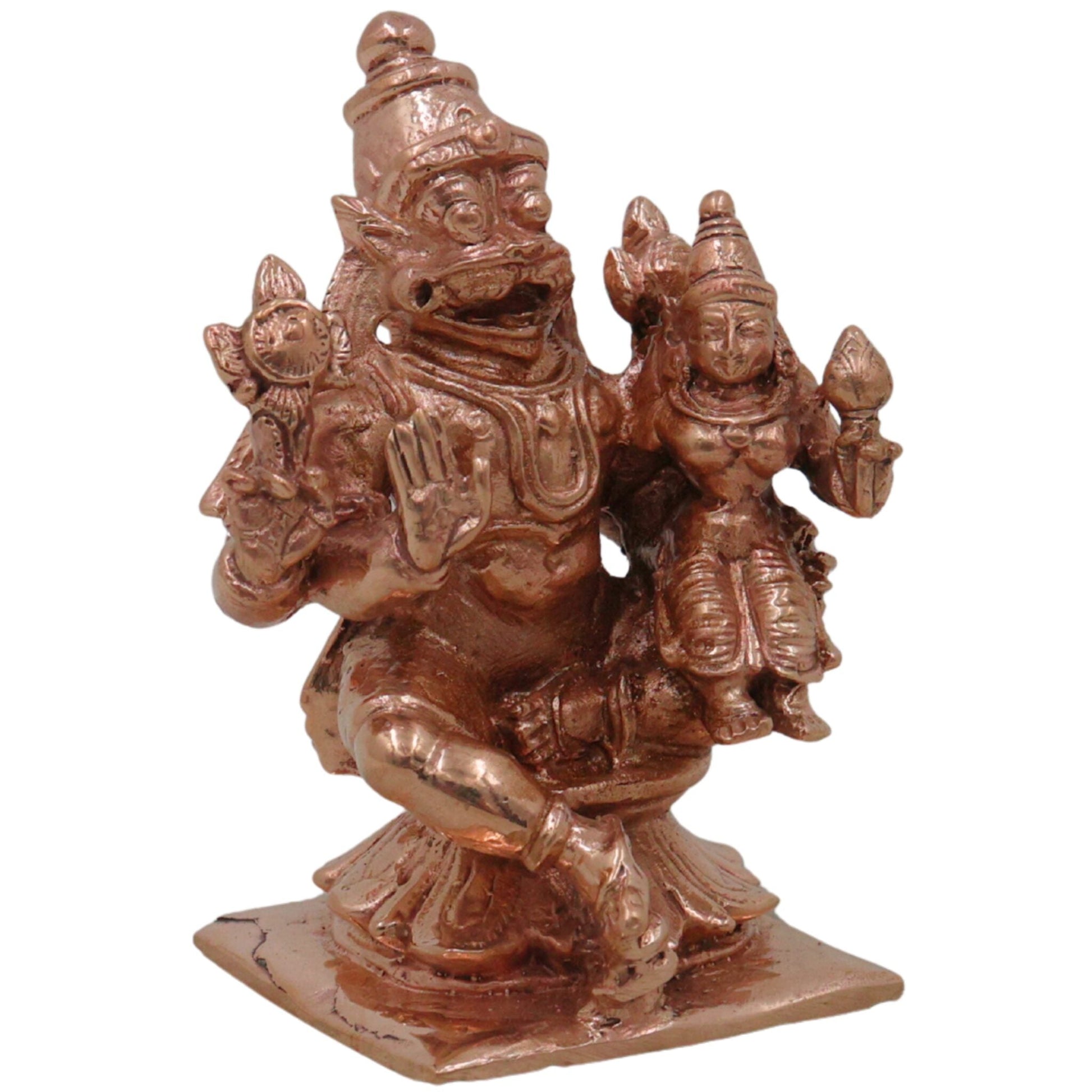 Handcrafted Bronze Narasimha Lakshmi Idol, Lakshmi Narasimha Swamy Murti, Laxmi Narasimha Vigraham, Traditional Panchaloha-Inspired Narasimha Ammavaru Statue for Home Temple Decor,Gold, 3 Inch, 1 Piece
