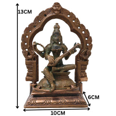 Bronze Saraswati Idol Vagdevi Sharada Murti for Pooja Home Decor Gifting Handcrafted Traditional Chola Style, Brown, 5 Inch, 1 Piece