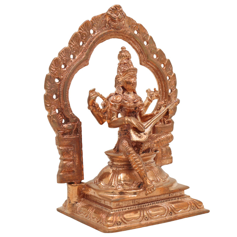 Handmade Panchaloha Bronze Saraswati Idol, Goddess of Knowledge, Wisdom, Veena Devi, Sharada Murti for Pooja & Home Decor,Gold, 5 Inch, 1 Piece