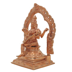 Handmade Panchaloha Bronze Saraswati Idol, Goddess of Knowledge, Wisdom, Veena Devi, Sharada Murti for Pooja & Home Decor,Gold, 5 Inch, 1 Piece