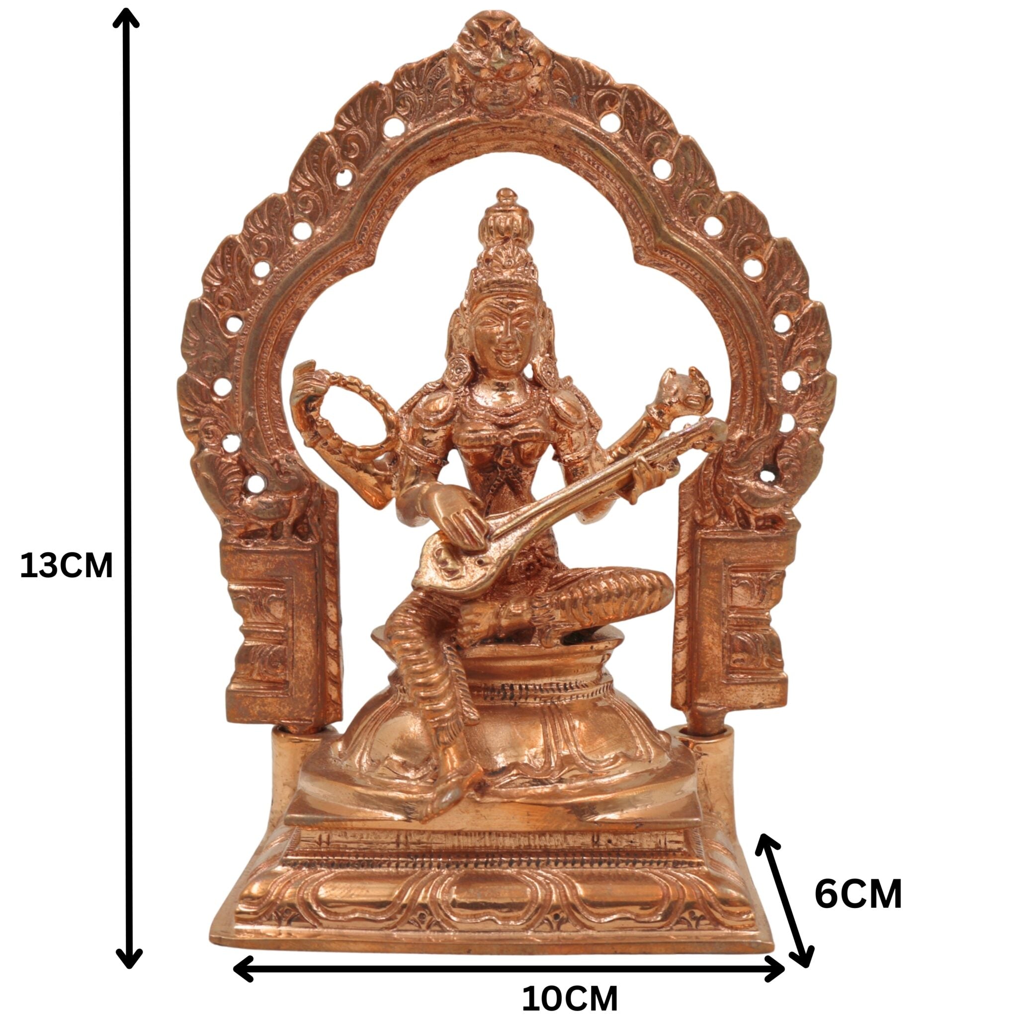 Handmade Panchaloha Bronze Saraswati Idol, Goddess of Knowledge, Wisdom, Veena Devi, Sharada Murti for Pooja & Home Decor,Gold, 5 Inch, 1 Piece