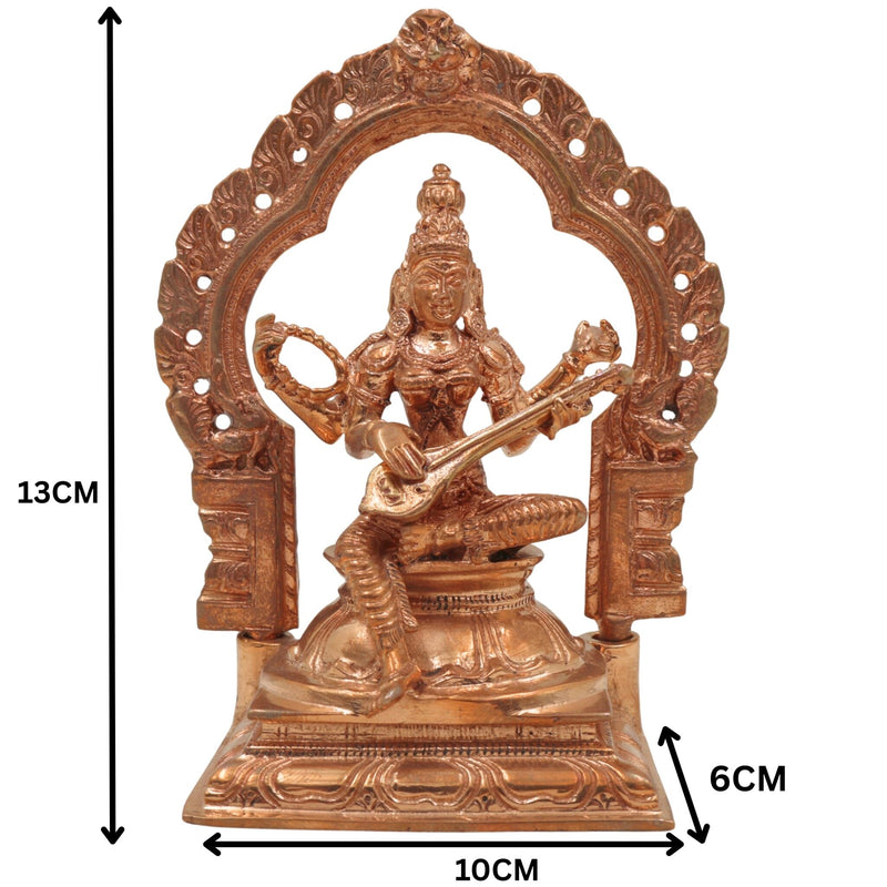 Handmade Panchaloha Bronze Saraswati Idol, Goddess of Knowledge, Wisdom, Veena Devi, Sharada Murti for Pooja & Home Decor,Gold, 5 Inch, 1 Piece