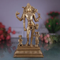 Brass Shiva Idol, Bhikshatana Mahadev Murti, Traditional Peetal Bholenath Statue, Antique Shankara Pital Murti for Home Temple Décor, Gold, 12 Inch, 1 Piece