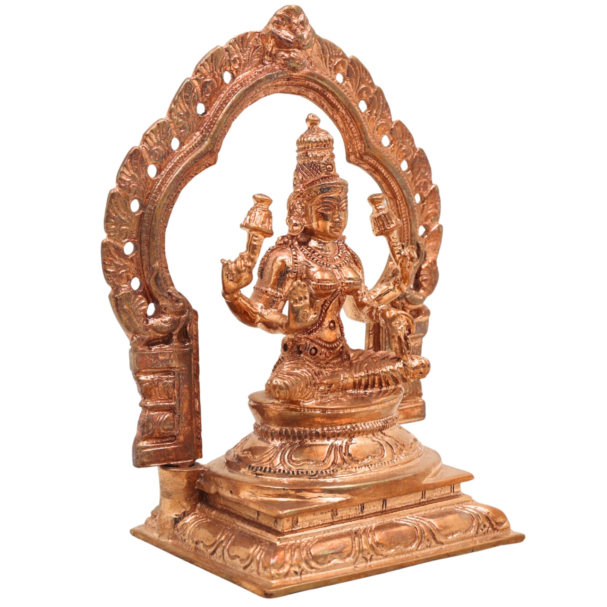 Handcrafted Bronze Panchaloha Lakshmi Idol | Mahalakshmi Murti for Prosperity, Wealth & Home Decor | Ashta Lakshmi, Dhanalakshmi, Gajalakshmi Statue | Traditional South Indian Wax Casting,Gold, 5 Inch, 1 Piece