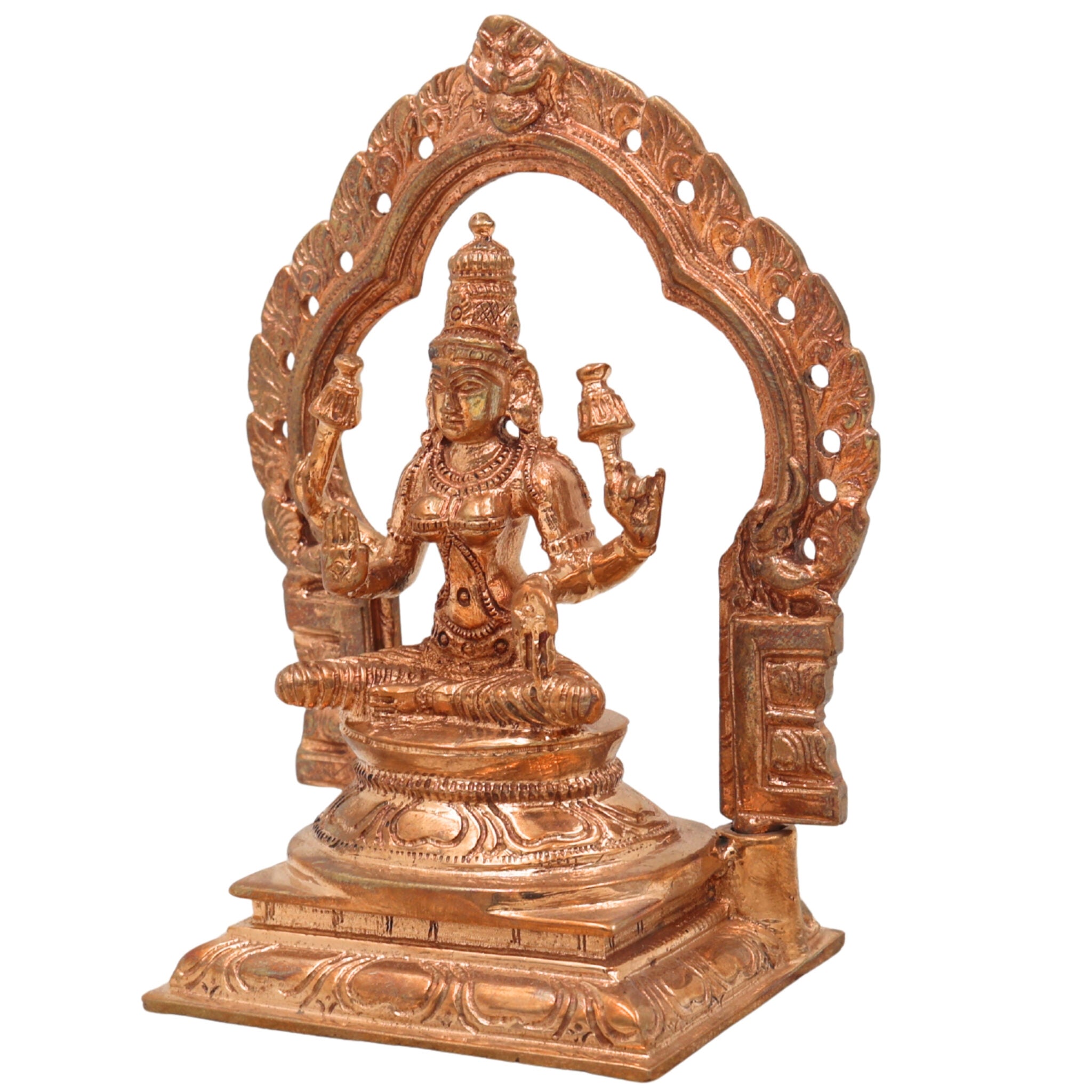 Handcrafted Bronze Panchaloha Lakshmi Idol | Mahalakshmi Murti for Prosperity, Wealth & Home Decor | Ashta Lakshmi, Dhanalakshmi, Gajalakshmi Statue | Traditional South Indian Wax Casting,Gold, 5 Inch, 1 Piece