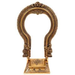 Brass Deity Stand with Prabhavali and Chowki, Handcrafted Pooja Peeth, Singhasan Bajot for Mandir, Temple Platform for Idol, Gold, 11 Inch, 1 Piece
