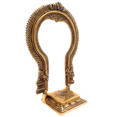 Brass Deity Stand with Prabhavali and Chowki, Handcrafted Pooja Peeth, Singhasan Bajot for Mandir, Temple Platform for Idol, Gold, 11 Inch, 1 Piece