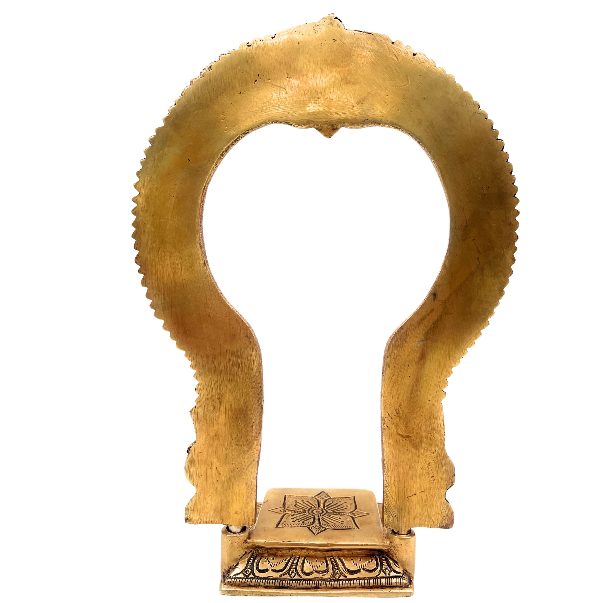 Brass Deity Stand with Prabhavali and Chowki, Handcrafted Pooja Peeth, Singhasan Bajot for Mandir, Temple Platform for Idol, Gold, 11 Inch, 1 Piece