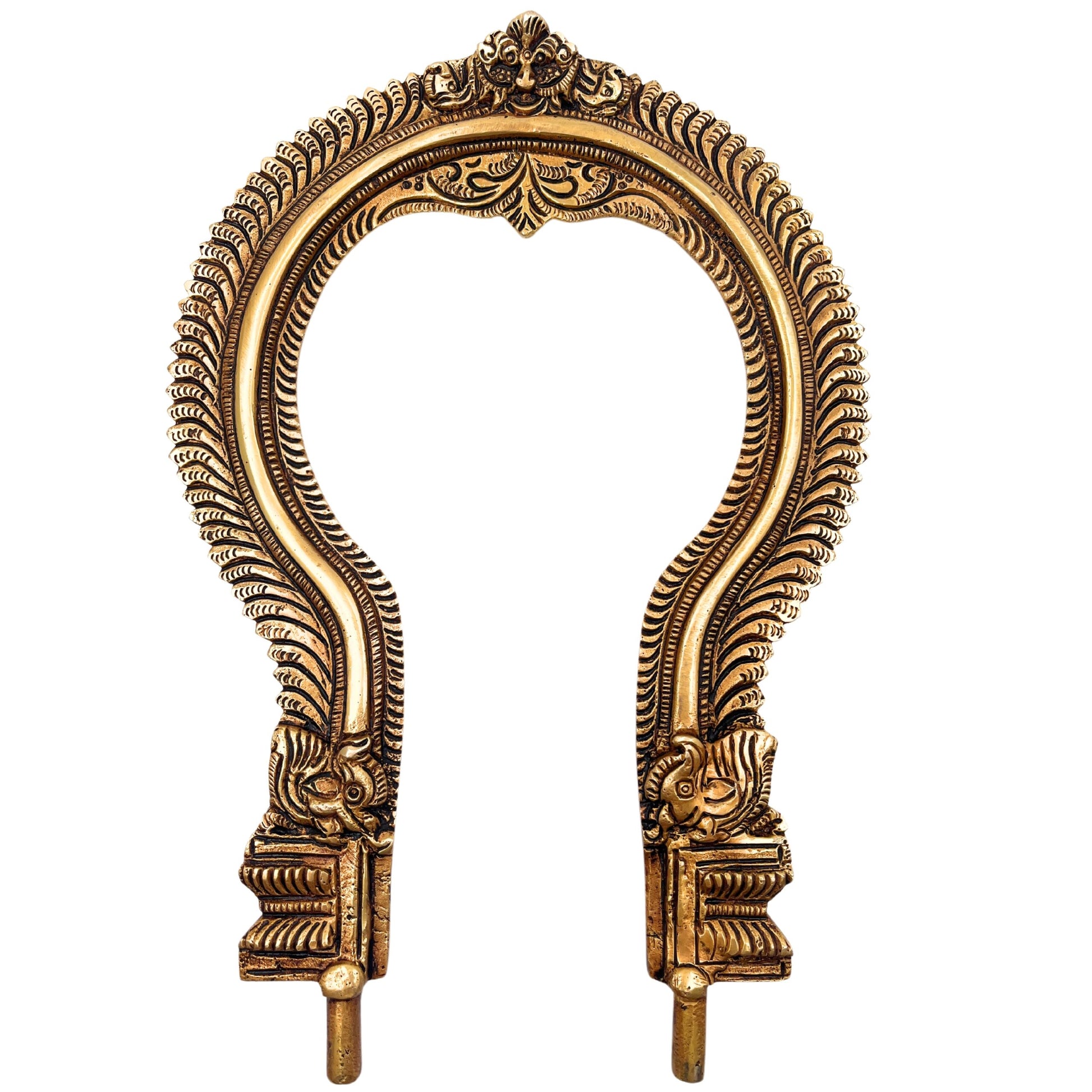 Bhunes Brass Prabhavali for Idols Handcrafted – Traditional Temple Arch Backdrop Frame for Murti, Pooja Room, Mandir Decor, Wall Hanging – Kirtimukha Aura Backplate, Gold, 11 Inch, 1 Piece