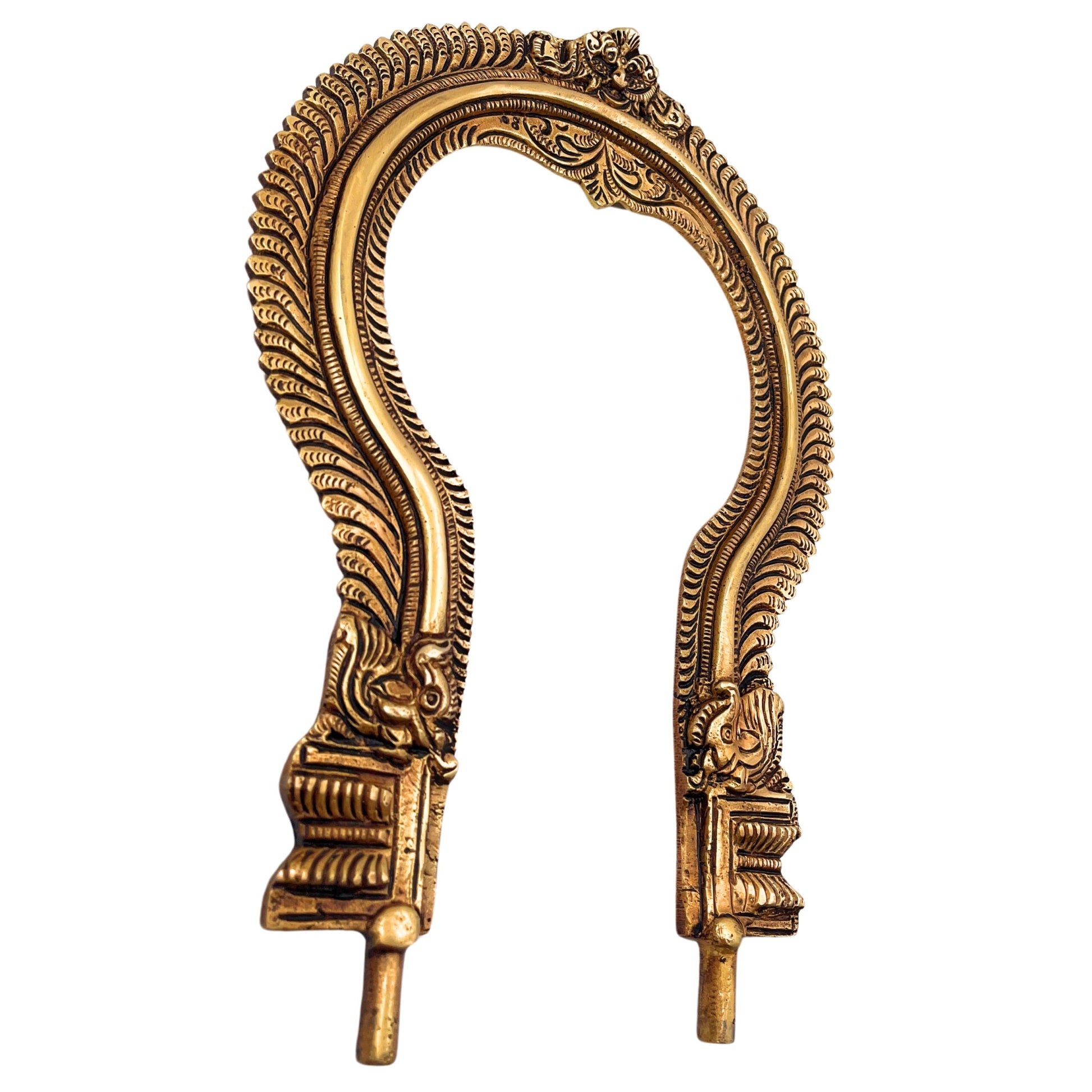 Bhunes Brass Prabhavali for Idols Handcrafted – Traditional Temple Arch Backdrop Frame for Murti, Pooja Room, Mandir Decor, Wall Hanging – Kirtimukha Aura Backplate, Gold, 11 Inch, 1 Piece