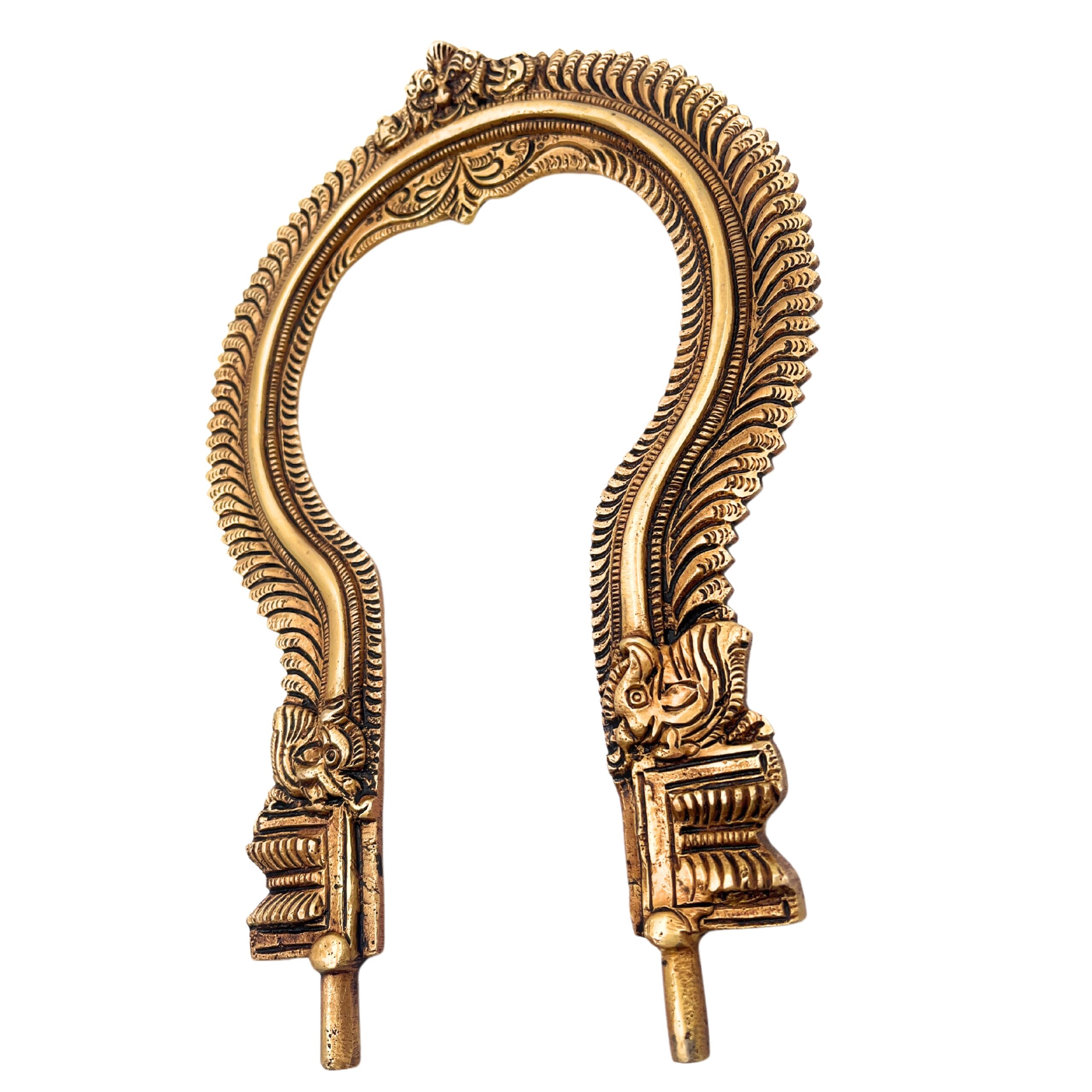 Bhunes Brass Prabhavali for Idols Handcrafted – Traditional Temple Arch Backdrop Frame for Murti, Pooja Room, Mandir Decor, Wall Hanging – Kirtimukha Aura Backplate, Gold, 11 Inch, 1 Piece