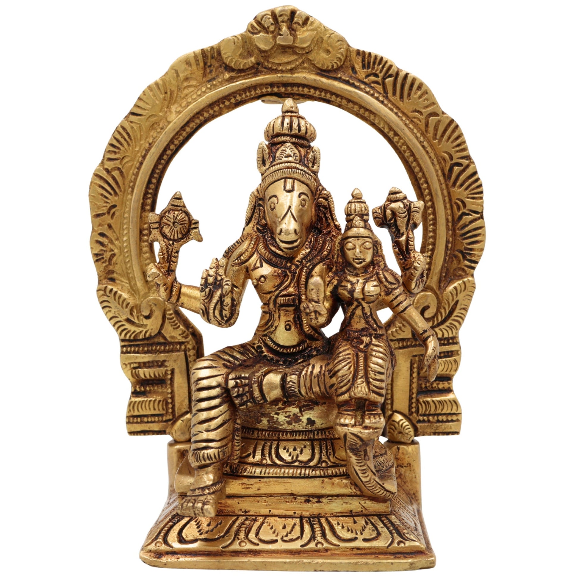 Lord Hayagriva Lakshmi Brass Idol | Lakshmi Hayagriva Murti Vigraham Statue for Pooja, Temple, Home Decor & Vastu Gift,Gold, 6 Inch, 1 Piece