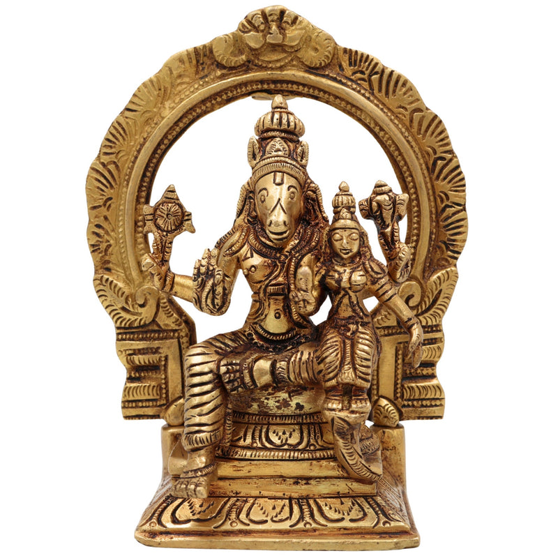 Lord Hayagriva Lakshmi Brass Idol | Lakshmi Hayagriva Murti Vigraham Statue for Pooja, Temple, Home Decor & Vastu Gift,Gold, 6 Inch, 1 Piece