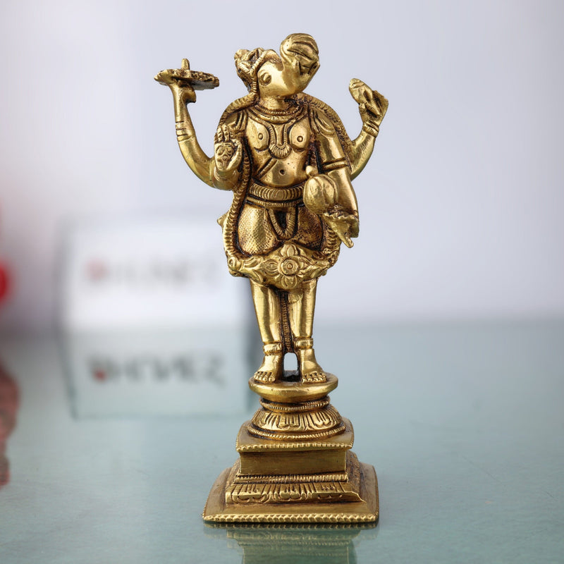 Brass Varaha Idol | Lord Varaha Murti, Varahadev Statue for Puja, Home Decor & Temple | Handcrafted Varahavatar Sculpture,Gold,6inch,1pice