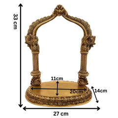 Brass Deity Stand with Prabhavali, Handcrafted Chowki Peetha Singhasan for Temple & Puja Room Decor, Gold, 13 Inch, 1 Piece