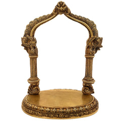 Brass Deity Stand with Prabhavali, Handcrafted Chowki Peetha Singhasan for Temple & Puja Room Decor, Gold, 13 Inch, 1 Piece