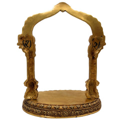 Brass Deity Stand with Prabhavali, Handcrafted Chowki Peetha Singhasan for Temple & Puja Room Decor, Gold, 13 Inch, 1 Piece