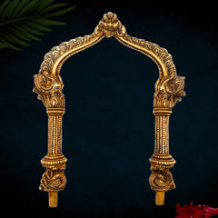 Bhunes Brass Handcrafted Prabhavali for Deity | Traditional Hindu Temple Arch Frame | Pooja Backdrop | God Idol Halo | Decorative Aura Backplate for Mandir, Gold, 13 Inch, 1 Piece