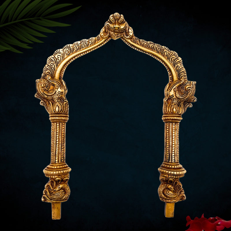 Bhunes Brass Handcrafted Prabhavali for Deity | Traditional Hindu Temple Arch Frame | Pooja Backdrop | God Idol Halo | Decorative Aura Backplate for Mandir, Gold, 13 Inch, 1 Piece