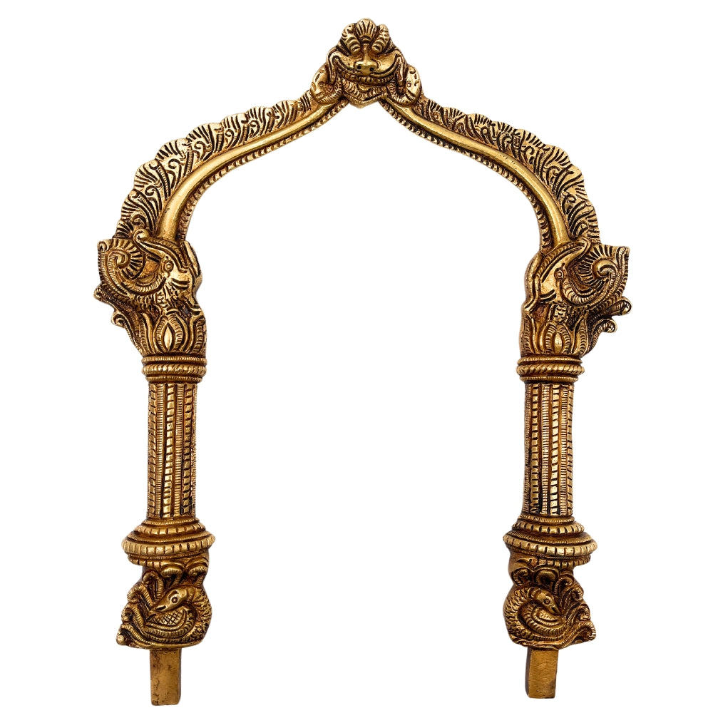 Bhunes Brass Handcrafted Prabhavali for Deity | Traditional Hindu Temple Arch Frame | Pooja Backdrop | God Idol Halo | Decorative Aura Backplate for Mandir, Gold, 13 Inch, 1 Piece
