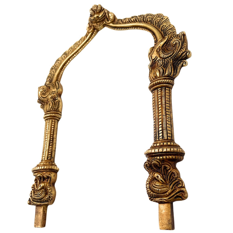 Bhunes Brass Handcrafted Prabhavali for Deity | Traditional Hindu Temple Arch Frame | Pooja Backdrop | God Idol Halo | Decorative Aura Backplate for Mandir, Gold, 13 Inch, 1 Piece