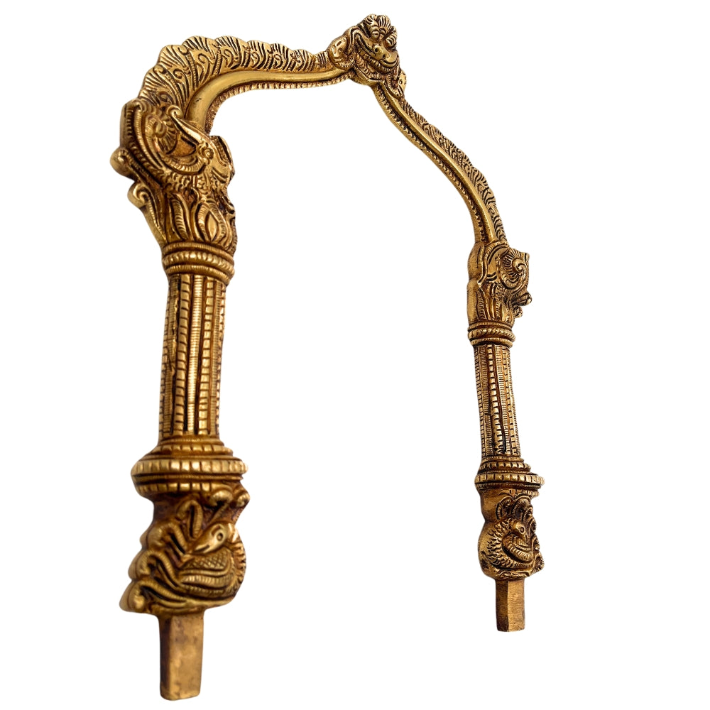 Bhunes Brass Handcrafted Prabhavali for Deity | Traditional Hindu Temple Arch Frame | Pooja Backdrop | God Idol Halo | Decorative Aura Backplate for Mandir, Gold, 13 Inch, 1 Piece