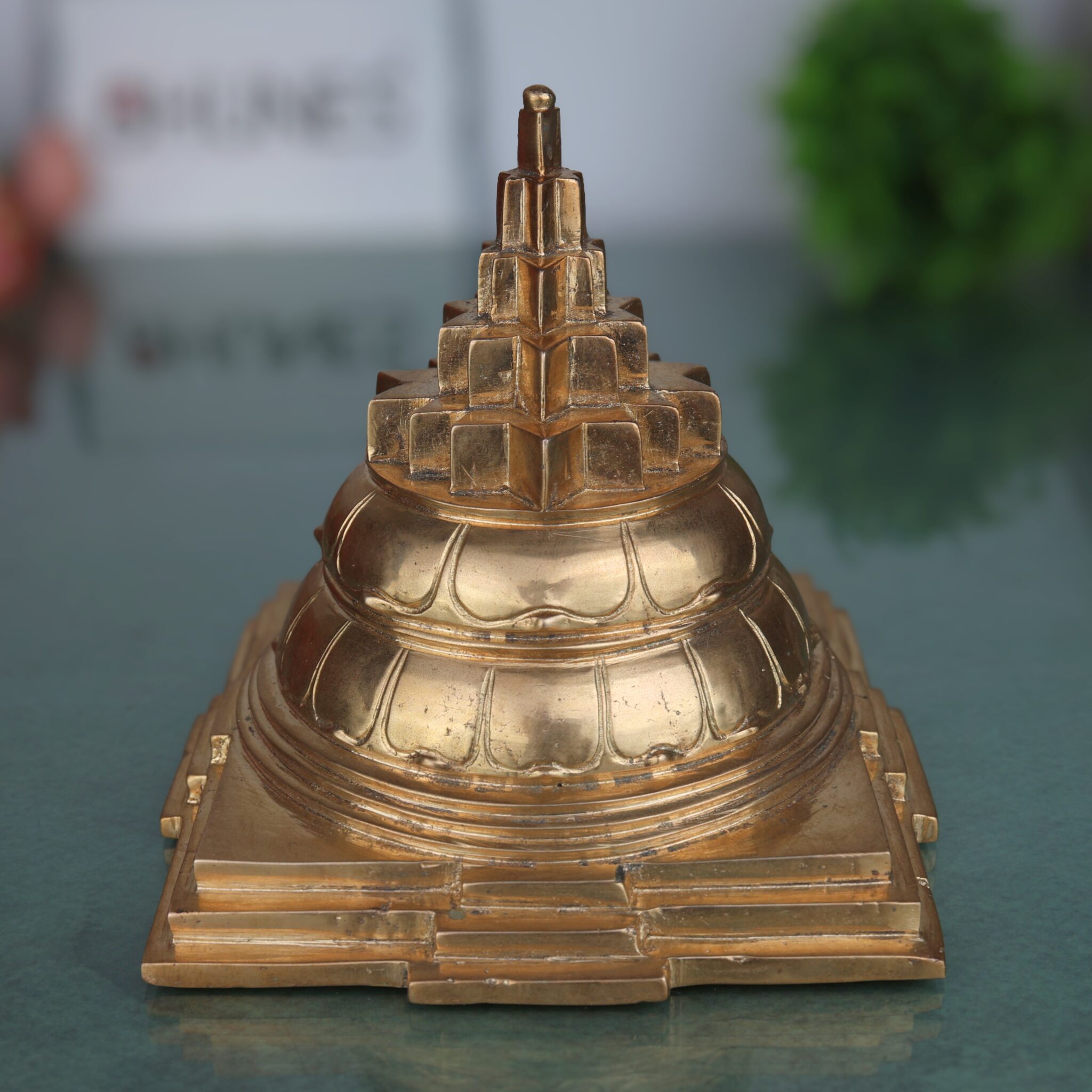 Handmade Bronze Panchaloha Shri Yantra Idol, Traditional Vastu Yantra for Prosperity, Wealth & Spiritual Balance, Sri Chakra Sculpture,Brown, 6 Inch, 1 Piece