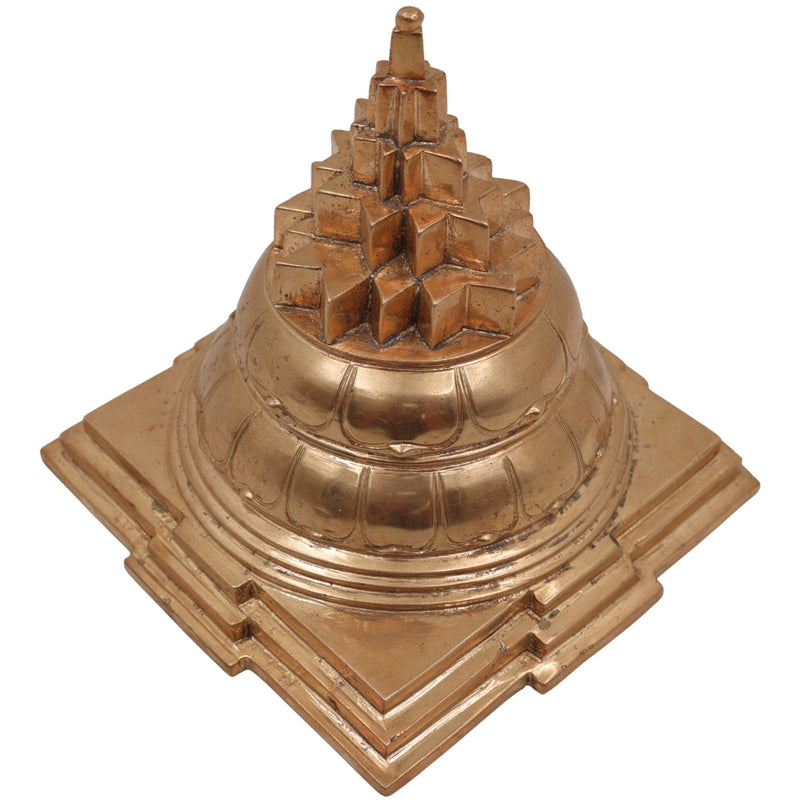 Handmade Bronze Panchaloha Shri Yantra Idol, Traditional Vastu Yantra for Prosperity, Wealth & Spiritual Balance, Sri Chakra Sculpture,Brown, 6 Inch, 1 Piece