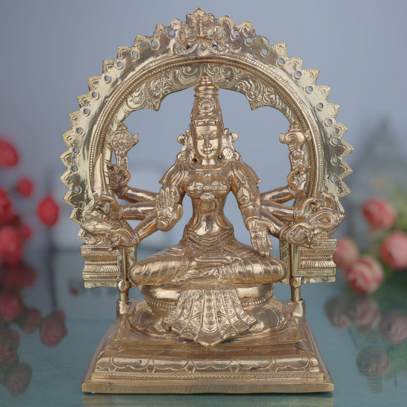 Handmade Bronze Vijaya Lakshmi Idol | Panchaloha Jaya Mahalakshmi Narayani Statue | South Indian Chola Art Lakshmi Devi Murti for Home Temple & Puja,Gold, 10 Inch, 1 Piece