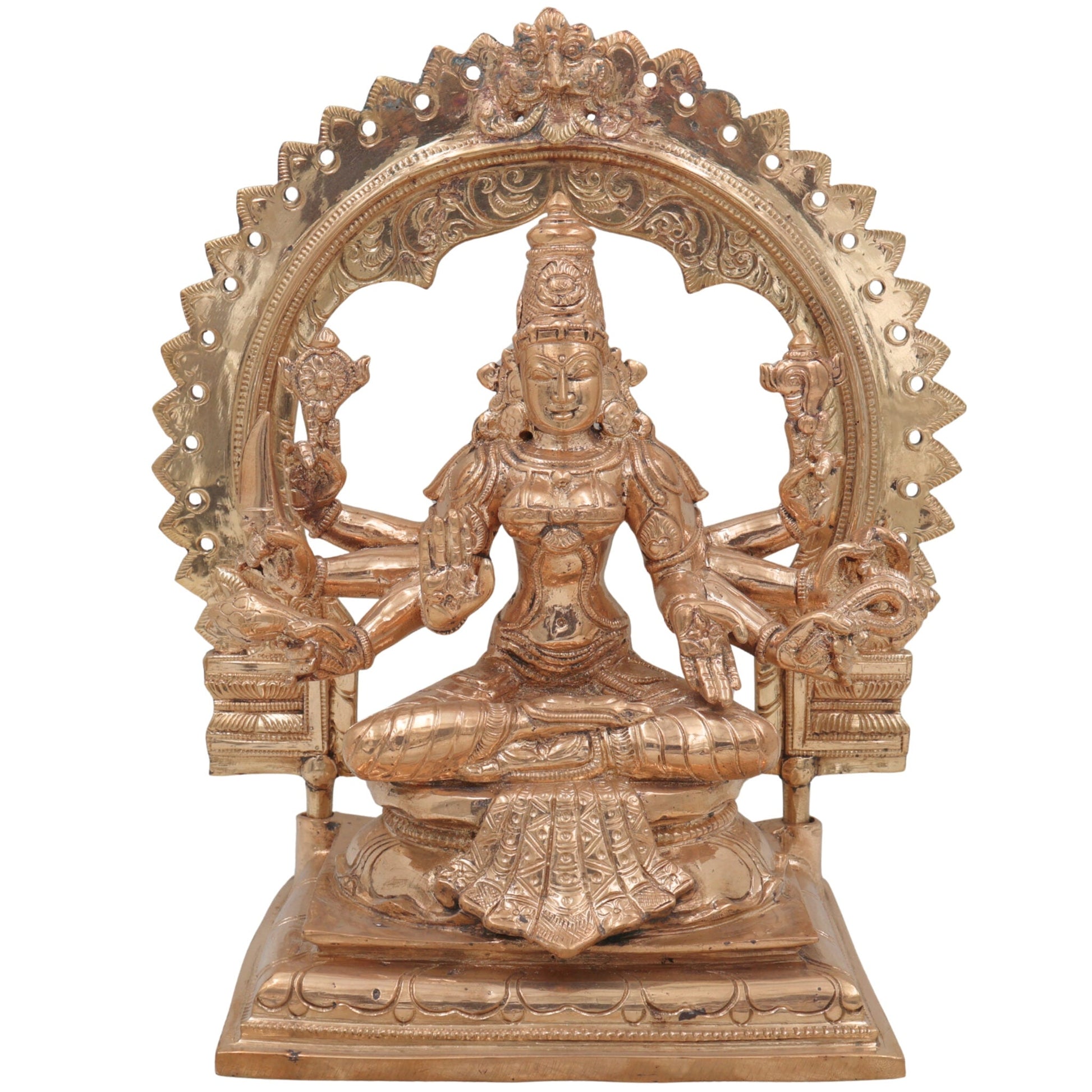 Handmade Bronze Vijaya Lakshmi Idol | Panchaloha Jaya Mahalakshmi Narayani Statue | South Indian Chola Art Lakshmi Devi Murti for Home Temple & Puja,Gold, 10 Inch, 1 Piece