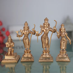 Handmade Panchaloha Bronze Rama Darbar Idol Set | Lord Rama Sita Laxman Hanuman Murti | Traditional Wax Cast Ram Darbar Sculpture for Pooja & Home Decor,Gold, 7 Inch, 1set
