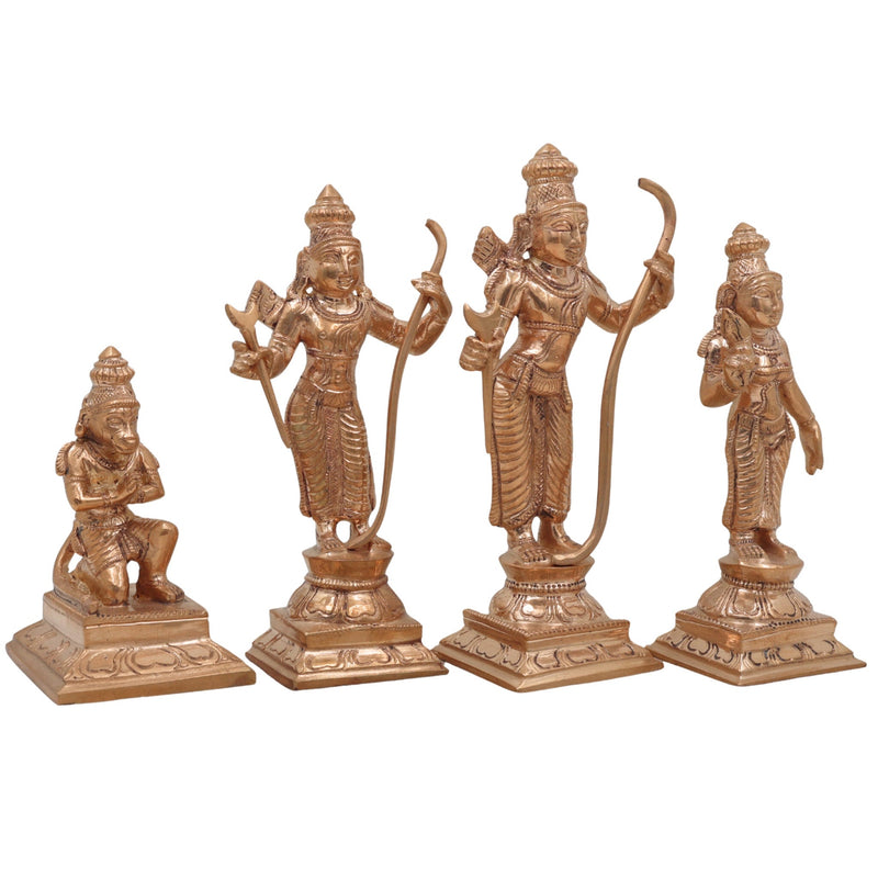 Handmade Panchaloha Bronze Rama Darbar Idol Set | Lord Rama Sita Laxman Hanuman Murti | Traditional Wax Cast Ram Darbar Sculpture for Pooja & Home Decor,Gold, 7 Inch, 1set