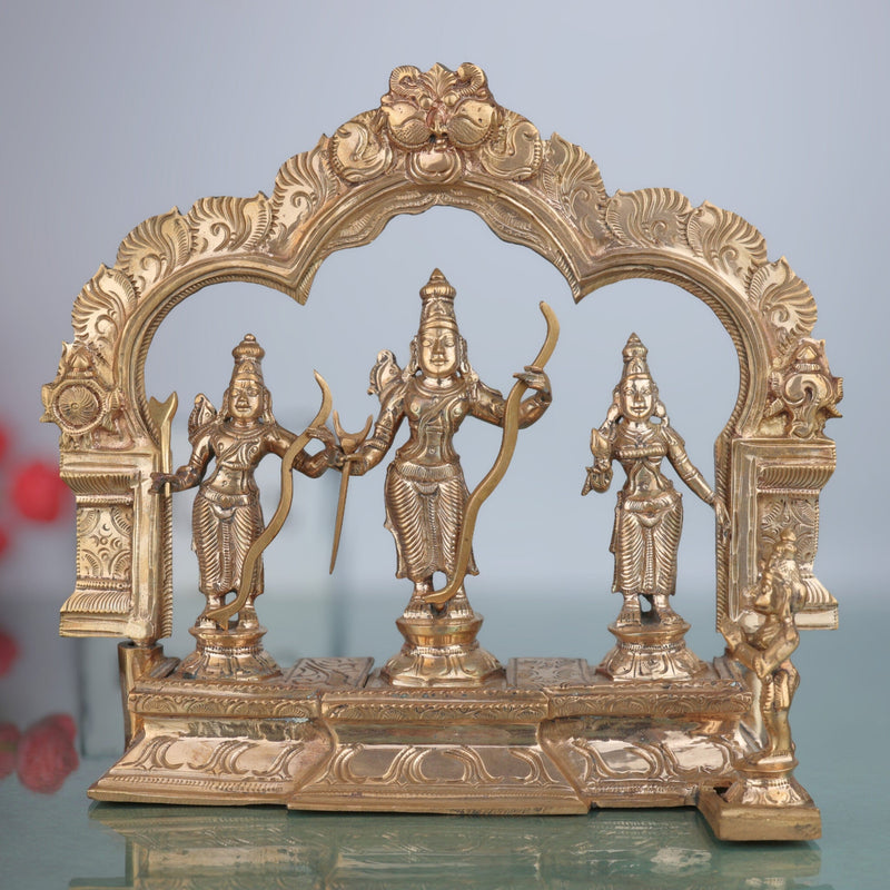 Handmade Panchaloha Bronze Rama Darbar Idol – Lord Rama Sita Laxman Statue with Peetam & Prabhavali, Traditional South Indian Ram Darbar Murti for Pooja & Home Temple,Gold, 9.5 Inch, 1 Piece