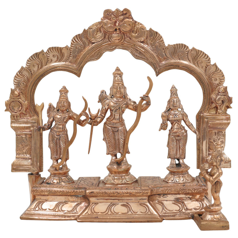 Handmade Panchaloha Bronze Rama Darbar Idol – Lord Rama Sita Laxman Statue with Peetam & Prabhavali, Traditional South Indian Ram Darbar Murti for Pooja & Home Temple,Gold, 9.5 Inch, 1 Piece