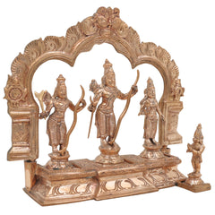 Handmade Panchaloha Bronze Rama Darbar Idol – Lord Rama Sita Laxman Statue with Peetam & Prabhavali, Traditional South Indian Ram Darbar Murti for Pooja & Home Temple,Gold, 9.5 Inch, 1 Piece