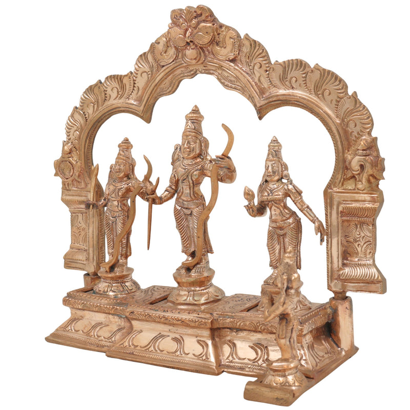 Handmade Panchaloha Bronze Rama Darbar Idol – Lord Rama Sita Laxman Statue with Peetam & Prabhavali, Traditional South Indian Ram Darbar Murti for Pooja & Home Temple,Gold, 9.5 Inch, 1 Piece