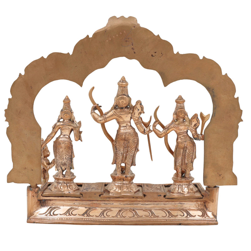 Handmade Panchaloha Bronze Rama Darbar Idol – Lord Rama Sita Laxman Statue with Peetam & Prabhavali, Traditional South Indian Ram Darbar Murti for Pooja & Home Temple,Gold, 9.5 Inch, 1 Piece